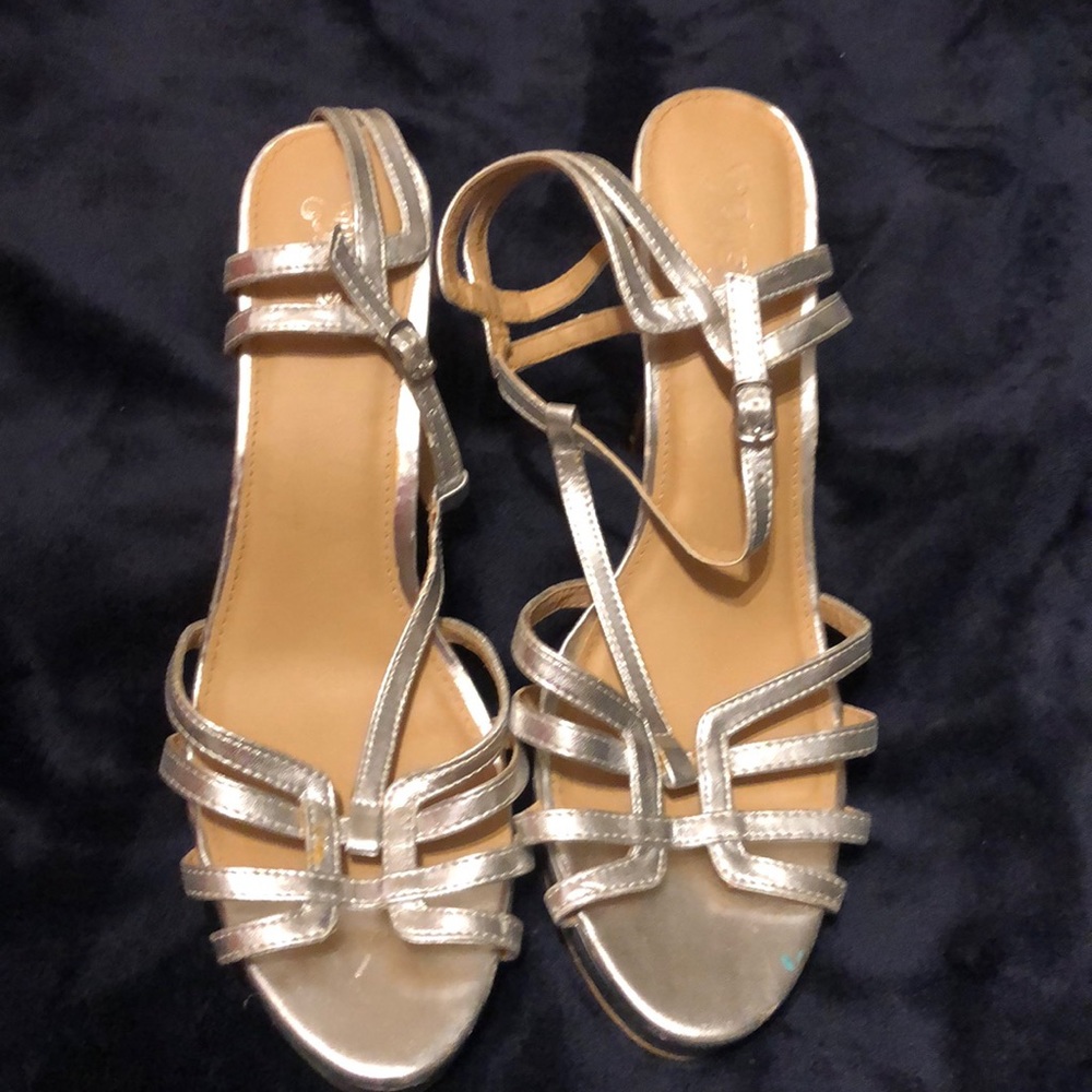Platform silver sandal heels